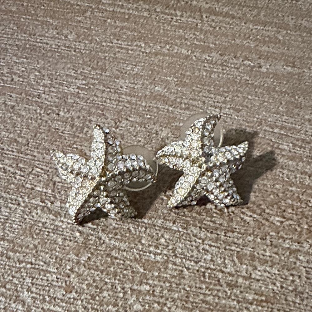J. Crew Gold Crystal Starfish Stud Earrings